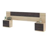 Habitdesign Modèle Alaya Tête de lit avec 2 tables et 4 tiroirs 247 x 95 x 38 cm (l x h x p) Couleur chêne canadien et rouille