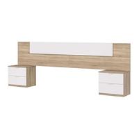 Habitdesign Modèle Alaya Tête de lit et 2 tables de chevet Blanc « Artik » et chêne canadien 247 x 50 x 38 cm