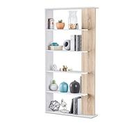 Habitdesign Modèle Alida 5 étagères, bibliothèque pour salon, finition en couleur blanche « Artik » et chêne canadien, dimensions : 180 x 90 x 25 cm (H x l x P).
