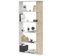 Habitdesign Modèle Alida 5 étagères, bibliothèque pour salon, finition en couleur blanche « Artik » et chêne canadien, dimensions : 180 x 90 x 25 cm (H x l x P).