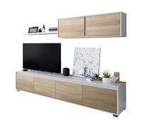Habitdesign Modèle Alida Meuble de salon moderne Finition Blanc « Artik » et chêne canadien, dimensions : 200 x 43 x 41 cm (l x H x P).