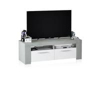 Usinestreet Meuble TV AMBIT Effet Béton / Blanc Artik 2 portes 2 niches 120 x 42 x 40 cm