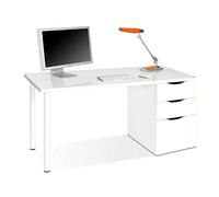 Habitdesign Modèle Athéna Table d'ordinateur réversible avec 2 tiroirs et 1 porte, finition blanche « Artik », dimensions : 138 x 60 x 74 cm (l x P x H).