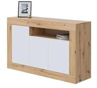 Buffet - BALTIK - Mélaminé 3 portes + 1 niche de rangement - Chêne nodi et blanc artik - L 144x P 44 x H 87 cm