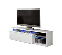 LOUNGITUDE - Meuble TV LED 1 Porte et 4 niches L150 cm - Blanc Brillant