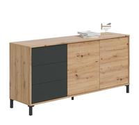 Buffet 2 portes 3 tiroirs - Panneaux de particules mélaminé - Chêne et noir - BROOKLYN L 154 cm x P 41 cm x H 74 cm