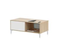 Habitdesign Modèle Brooklyn Table basse avec 2 compartiments, finition chêne canadien et Blanc « Artik », dimensions : 100 x 50 x 40 cm (l x P x H).
