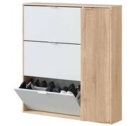 Generique Meuble à chaussures CLASS – 3 tiroirs + 1 porte – Chêne canadien/Blanc 106x115x22cm