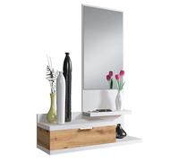 Habitdesign Modèle Dahlia Meuble d'entrée avec tiroir et miroir Blanc « Artik » et chêne « Nodi », dimensions : 81 x 116 x 29 cm (l x H x P).