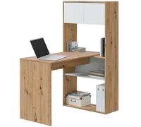 Habitdesign Modèle Duo Table réversible 3 positions, pour bureau, avec système de rangement, finition chêne « Nodi » et Blanc « Artik »