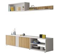 Habitdesign Modèle Ecco Meuble TV réversible Finition blanche « Artik » et naturel, dimensions : 40 x 180 x 33 cm (H x l x P).