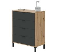 CALICOSY - Commode 4 tiroirs décor chêne noueux et gris anthracite - L77,5 cm - Bois clair