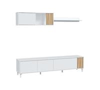 Habitdesign Modèle Ethna Meuble de salon Blanc « Artik » et naturel Style moderne pour salle à manger 200 x 40 cm