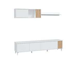 Habitdesign Modèle Ethna Meuble de salon Blanc « Artik » et naturel Style moderne pour salle à manger 200 x 40 cm
