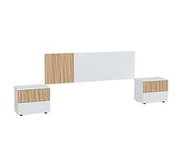 Habitdesign Modèle Ethna Tête de lit + 2 tables de chevet réversibles 266 x 91 x 34 cm Blanc « Artik » et naturel