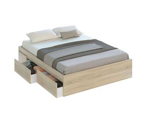 Habitdesign Modèle Kendra Cadre de lit avec 4 tiroirs 156 x 196 x 37 cm (l x P x H) Structure de lit double couleur chêne (sans sommier)