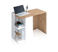 Habitdesign Table d'étude réversible avec étagères, Bureau, système de Rangement, modèle Kenya, Finition Couleur chêne Nodi et Blanc Artik, Dimensions : 100 x 78 x 52 cm