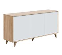 Habitdesign modèle Kikua Plus Buffet 3 portes pour salon, meuble d'appoint, finition blanche « Artik » et chêne canadien, dimensions : 154 x 75 x 40 cm (l x H x P).