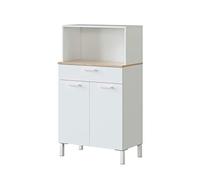 Habitdesign Modèle Kira Meuble d'appoint de cuisine 2 portes + 1 tiroir Finition blanche « Artik » et chêne canadien, dimensions : 126 x 72 x 40 cm (H x l x P).