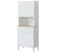 Habitdesign Modèle Kira Meuble d'appoint de cuisine 4 portes + 1 tiroir Finition blanche « Artik » et chêne canadien, dimensions : 186 x 72 x 40 cm (H x l x P).
