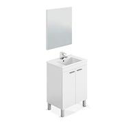 Habitdesign Modèle LC1 Meuble de salle de bain avec 2 portes et miroir Finition blanc brillant, dimensions : 60 x 80 x 45 cm (l x H x P).