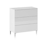 LOUNGITUDE Commode Modèle Loft 3 tiroirs Blanc brillant 76 x 80 x 40 cm