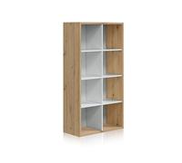 Habitdesign Modèle Noa, Bibliothèque (étagères/Cubes de Rangement), Finition chêne « Nodi » et Blanc « Artik », Dimensions : 137 x 71,5 x 33 cm (H x l x P).