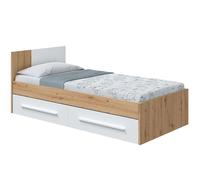 Habitdesign Modèle Noa Lit simple avec 2 tiroirs, 196 x 97 x 77 cm (L x l x H) pour enfant, couleur Blanc « Artik » et chêne « Nodi » (sans sommier)