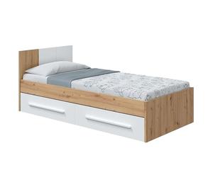 Habitdesign Modèle Noa Lit simple avec 2 tiroirs, 196 x 97 x 77 cm (L x l x H) pour enfant, couleur Blanc « Artik » et chêne « Nodi » (sans sommier)