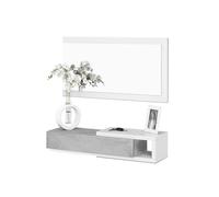 Couloir avec tiroir et Miroir, Meuble d'entrée, Modèle Noon, Fini en Artik Blanc et Gris Ciment, Dimensions : 95 cm (Largeur) x 19 cm (Hauteur) x 26 cm (Profondeur)