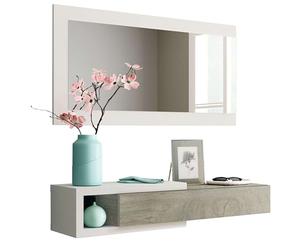 Habitdesign Modèle Noon Meuble d'entrée avec tiroir et Miroir Finition Blanche « Artik » et chêne Alaska, Dimensions : 95 x 19 x 26 cm (l x H x P).