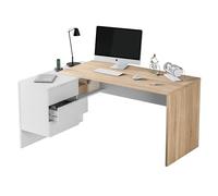 Habitdesign Modèle Office Bureau avec tiroir, finition blanche « Artik » et chêne canadien, dimensions : 145 x 102 x 73 cm (l x P x H).