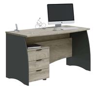 Habitdesign Modèle Stil Table de Bureau avec 3 tiroirs, Finition Gris Anthracite et chêne Alaska, Dimensions : 136 x 67 x 74 cm (l x P x H).