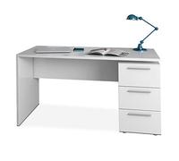 Habitdesign Modèle Stylus Table de bureau 3 tiroirs, finition blanche « Artik », dimensions : 138 x 60 x 74 cm (largeur x profondeur x hauteur)