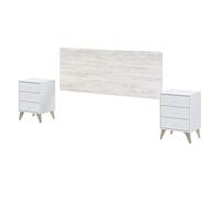Tête de lit + deux tables de chevet, Tête de lit pour lit double, Sweet Model, White Artik et White Velho, Dimensions : 272 cm (L) x 116 cm (H)