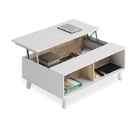 Table Basse surélevée Zaiken pour Salle à Manger et mobilier de Salle à Manger Couleur Blanc Brillant et Chêne Canadien, Dimensions: 100 cm (Longueur) x 38/48 cm (Hauteur) x 68 cm (Profondeur)