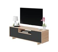 Meuble TV ZAIRA - Mélaminé Anthracite et chêne - 3 Portes - L150 x P41 x H46 cm