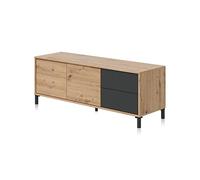 Meuble TV 2 portes et 2 tiroirs Brooklyn - L130 cm - Chêne artisan / gris - 130 cm X 41 cm X 47 cm - CaliCosy Chêne Artisan / Gris