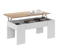 Habitdesign Table basse relevable pour salon ou salle à manger Blanc « Artik » et chêne canadien, dimensions : 100 cm (largeur) x 50 cm (profondeur) x 45-56 cm (hauteur). Modèle LC