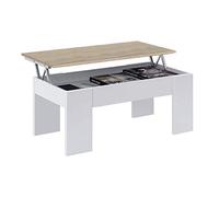 Habitdesign Table basse relevable pour salon ou salle à manger Blanc « Artik » et chêne canadien, dimensions : 100 cm (largeur) x 50 cm (profondeur) x 45-56 cm (hauteur). Modèle LC