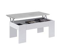 Habitdesign Table basse relevable pour salon ou salle à manger Blanc « Artik » et gris ciment, dimensions : 100 cm (largeur) x 50 cm (profondeur) x 45-56 cm (hauteur). Modèle LC