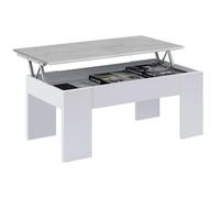 Habitdesign Table basse relevable pour salon ou salle à manger Blanc « Artik » et gris ciment, dimensions : 100 cm (largeur) x 50 cm (profondeur) x 45-56 cm (hauteur). Modèle LC