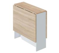 LOUNGITUDE Table de cuisine rabattable FLY – Mélaminé blanc artik et chêne L31/140×P77×H78 cm
