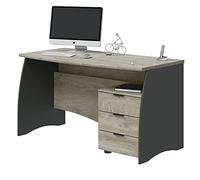 Habitdesign Table de Bureau avec 3 tiroirs, Table de Bureau ou d'étude, modèle Stil, Finition Gris Anthracite et chêne Alaska, Dimensions : 136 cm (Largeur) x 67 cm (Profondeur) x 74 cm (Hauteur)