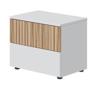 Habitdesign Table de chevet avec 2 tiroirs, 42 x 50 x 34 cm (hauteur x largeur x profondeur), couleur Blanc « Artik » et naturel
