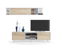 Habitdesign ZAIKEN PLUS Meuble TV scandinave blanc brillant et décor chene - L 180 cm