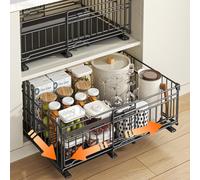 HABITELLO Organisateur de Tiroir Extensible en Métal pour Épices & Accessoires Gain de Place Maximal Cuisine Dressing, Largeur Adjustable 32.5-50 cm (Style B Noir, 2 Pièces)