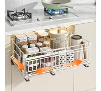 HABITELLO Organisateur de Tiroir Extensible en Métal pour Épices & Accessoires Gain de Place Maximal Cuisine Dressing, Largeur Adjustable 32.5-50 cm (Style B Blanc, 1 Pièce)