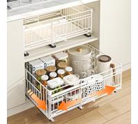 HABITELLO Organisateur de Tiroir Extensible en Métal pour Épices & Accessoires Gain de Place Maximal Cuisine Dressing, Largeur Adjustable 32.5-50 cm (Style B Blanc, 2 Pièces)