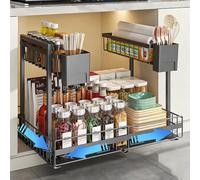 HABITELLO Tiroir Coulissant Extensible Organisateur Tiroir Cuisine Rangement Sous Evier Range-Épices en Métal Gain de Place Maximal, Largeur Réglable 32.5-50 cm (Style C Noir, 1 Pièce)